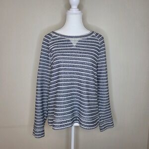 Lou & Grey Navy White Stripe Signaturesoft Sweatshirt Coastal Nautical Size M